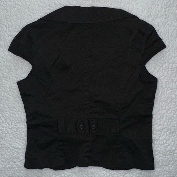 Y2K mini blazer crop top button up shoulder pads vintage short sleeve black S - Picture 2 of 9